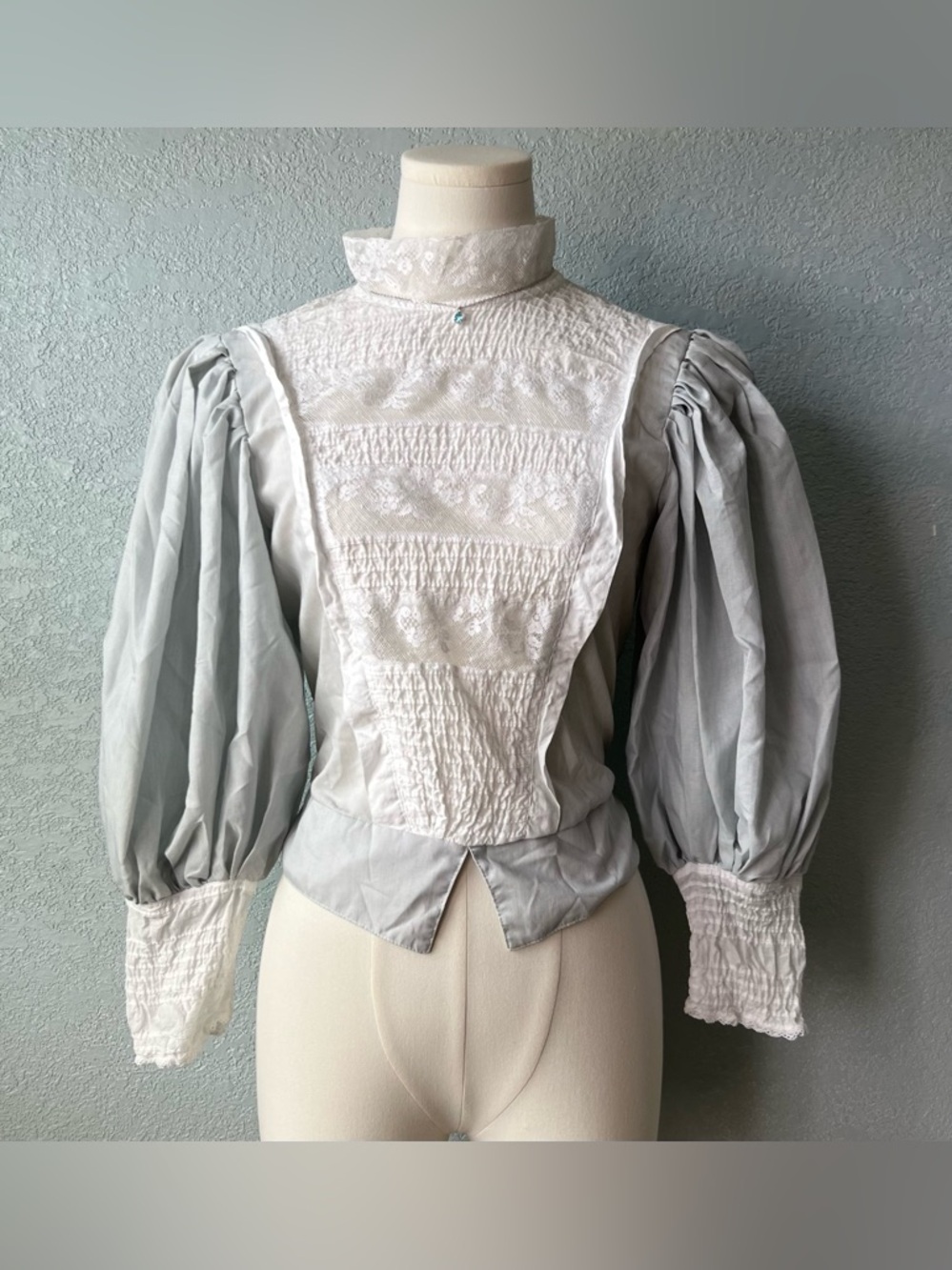 Vintage Victorian Lace Blouse Prairie Cottagecore Puff Sleeve Top Size S